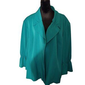 Maggie Barnes Teal 4X Jacket/Blazer-Ruched Collar Ruffle Sleeves-LIKE NEW